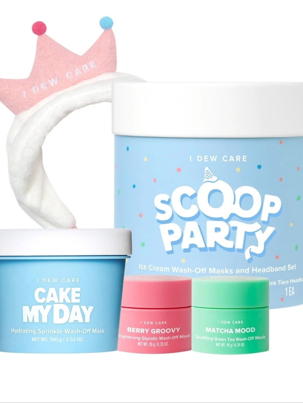 I Dew Care Scoop Party Ice Cream Wash-Off Masks & Headband Set